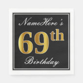 Elegant, Faux Gold 69th Birthday + Eigen naam Servetten (Voorkant)