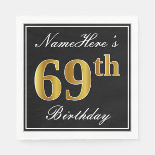 Elegant, Faux Gold 69th Birthday + Eigen naam Servetten
