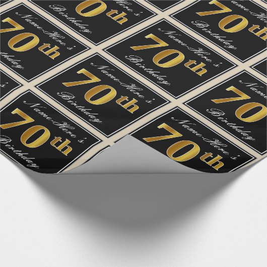 Elegant, Faux Gold 70th Birthday + Eigen naam Cadeaupapier