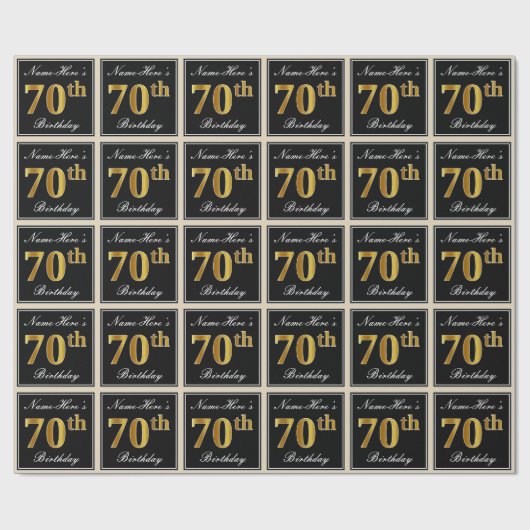 Elegant, Faux Gold 70th Birthday + Eigen naam Cadeaupapier (Vlak)