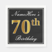 Elegant, Faux Gold 70th Birthday + Eigen naam Servetten (Voorkant)