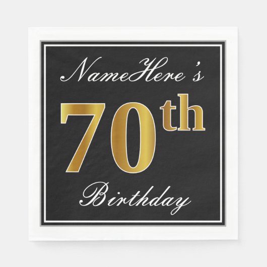 Elegant, Faux Gold 70th Birthday + Eigen naam Servetten (Voorkant)