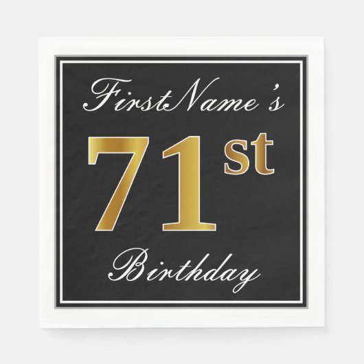 Elegant, Faux Gold 71st Birthday + Eigen naam Servetten (Voorkant)