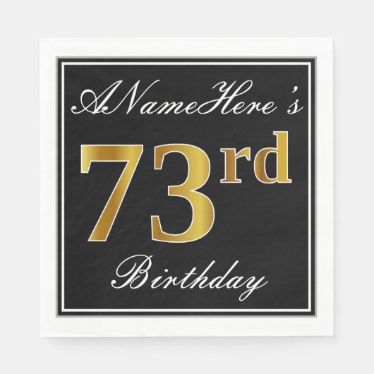Elegant, Faux Gold 73rd Birthday + Eigen naam Servetten (Voorkant)