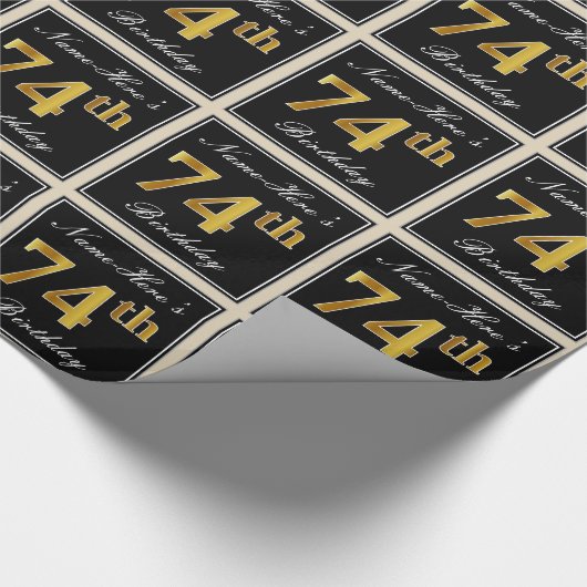 Elegant, Faux Gold 74th Birthday + Eigen naam Cadeaupapier (Hoek)