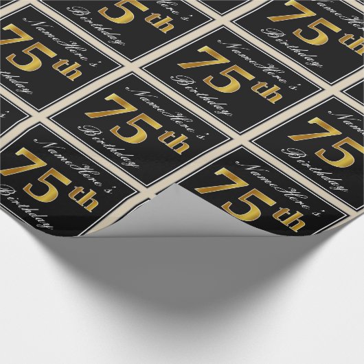 Elegant, Faux Gold 75th Birthday + Eigen naam Cadeaupapier (Hoek)
