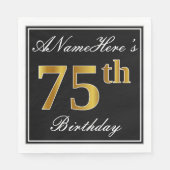 Elegant, Faux Gold 75th Birthday + Eigen naam Servetten (Voorkant)