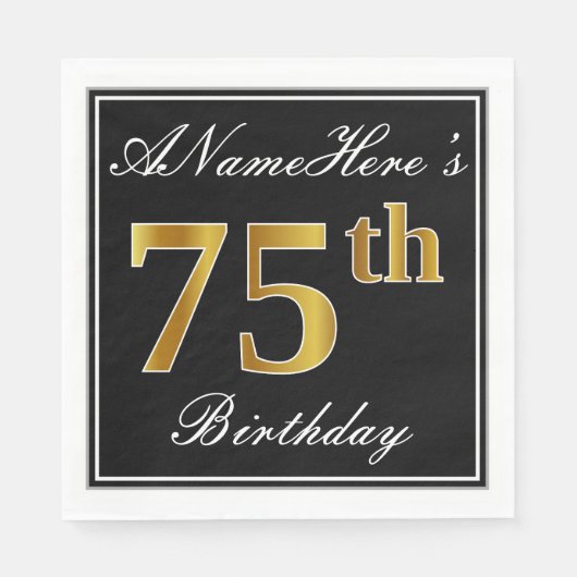 Elegant, Faux Gold 75th Birthday + Eigen naam Servetten (Voorkant)