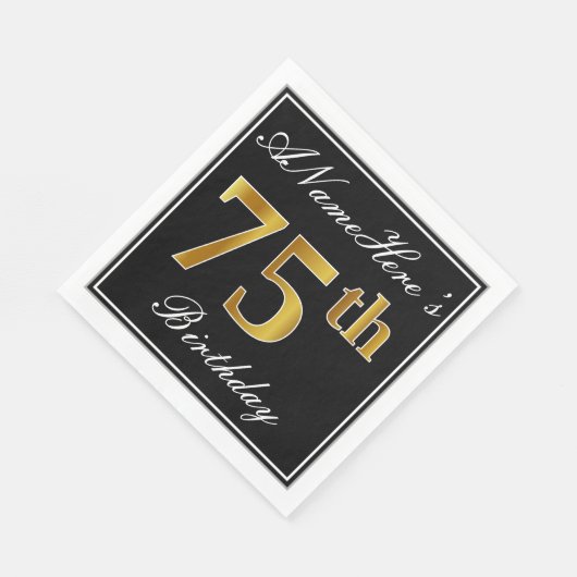 Elegant, Faux Gold 75th Birthday + Eigen naam Servetten (Hoek)