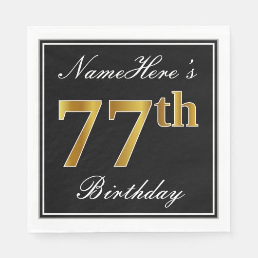 Elegant, Faux Gold 77th Birthday + Eigen naam Servetten (Voorkant)