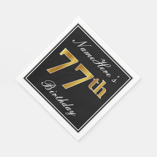 Elegant, Faux Gold 77th Birthday + Eigen naam Servetten (Hoek)