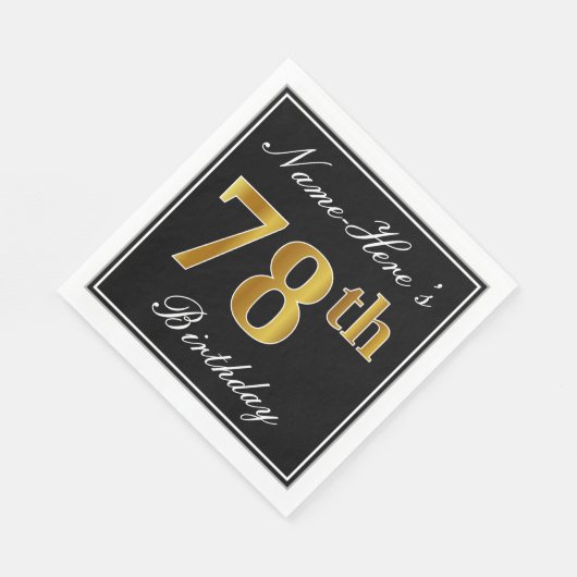 Elegant, Faux Gold 78th Birthday + Eigen naam Servet (Hoek)