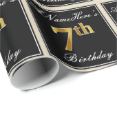 Elegant, Faux Gold 7th Birthday + Eigen naam Cadeaupapier (Rol Hoek)