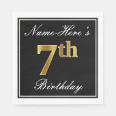 Elegant, Faux Gold 7th Birthday + Eigen naam Servet (Voorkant)