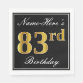 Elegant, Faux Gold 83rd Birthday + Eigen naam Servet (Voorkant)