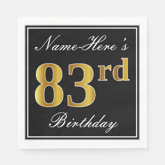 Elegant, Faux Gold 83rd Birthday + Eigen naam Servet (Voorkant)