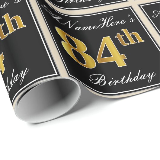 Elegant, Faux Gold 84th Birthday + Eigen naam Cadeaupapier (Rol Hoek)