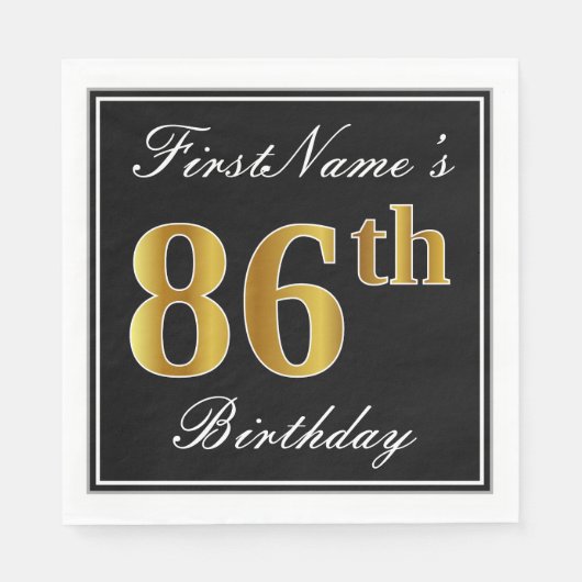 Elegant, Faux Gold 86th Birthday + Eigen naam Servet (Voorkant)