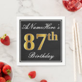 Elegant, Faux Gold 87th Birthday + Eigen naam Servet (Insitu)