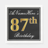 Elegant, Faux Gold 87th Birthday + Eigen naam Servet (Voorkant)