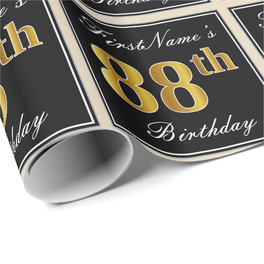 Elegant, Faux Gold 88th Birthday + Eigen naam Cadeaupapier (Rol Hoek)