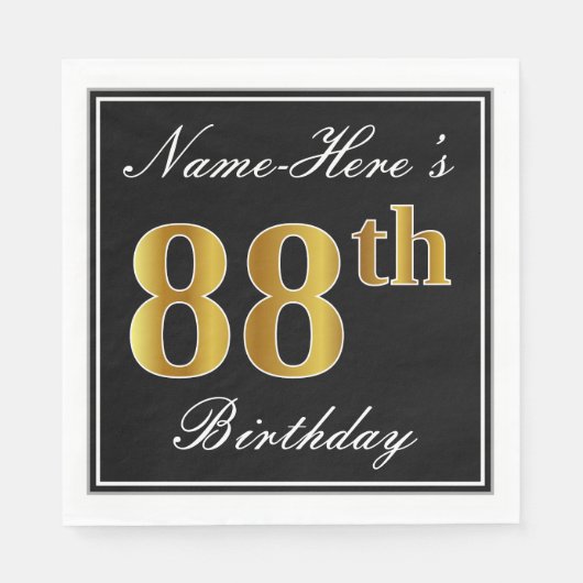 Elegant, Faux Gold 88th Birthday + Eigen naam Servetten (Voorkant)