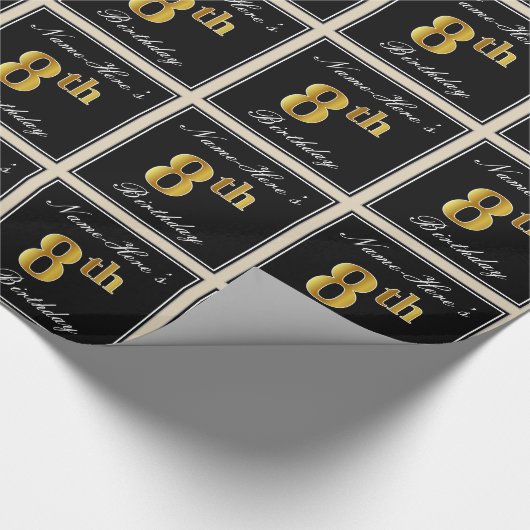 Elegant, Faux Gold 8th Birthday + Eigen naam Cadeaupapier (Hoek)