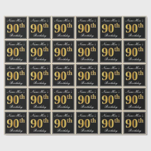 Elegant, Faux Gold 90ste verjaardag + aangepaste n Cadeaupapier (Vlak)