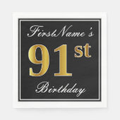 Elegant, Faux Gold 91st Birthday + Eigen naam Servet (Voorkant)