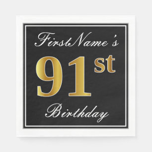 Elegant, Faux Gold 91st Birthday + Eigen naam Servet