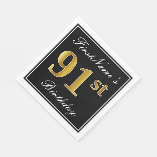 Elegant, Faux Gold 91st Birthday + Eigen naam Servet (Hoek)