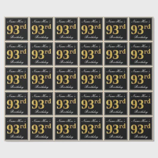 Elegant, Faux Gold 93rd Birthday + Eigen naam Cadeaupapier (Vlak)
