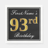 Elegant, Faux Gold 93rd Birthday + Eigen naam Servet (Voorkant)