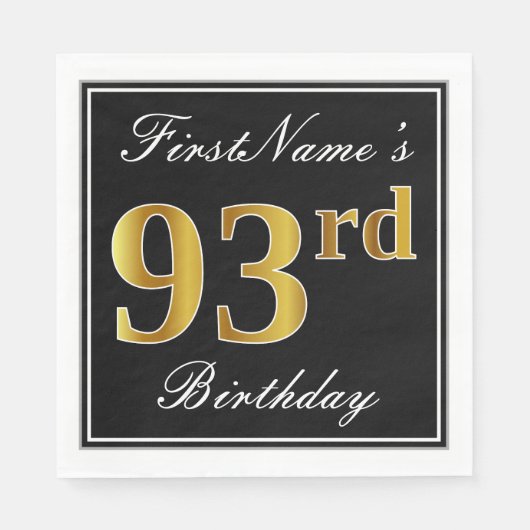 Elegant, Faux Gold 93rd Birthday + Eigen naam Servet (Voorkant)