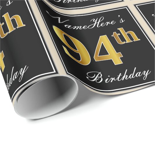 Elegant, Faux Gold 94e verjaardag + aangepaste naa Cadeaupapier (Rol Hoek)