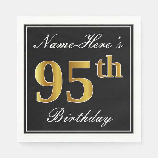 Elegant, Faux Gold 95th Birthday + Eigen naam Servetten (Voorkant)