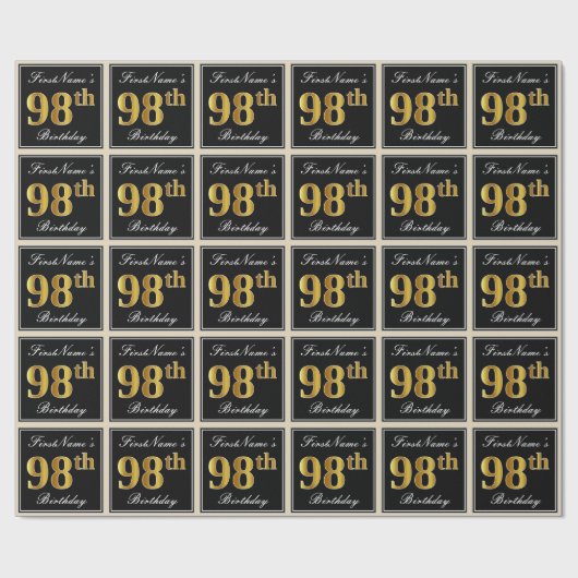 Elegant, Faux Gold 98th Birthday + Eigen naam Cadeaupapier (Vlak)