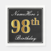 Elegant, Faux Gold 98th Birthday + Eigen naam Servet (Voorkant)