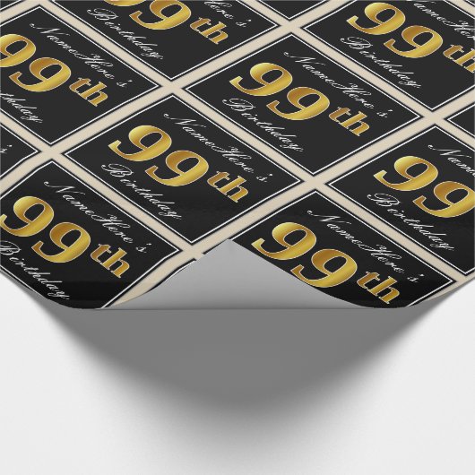 Elegant, Faux Gold 99th Birthday + Eigen naam Cadeaupapier (Hoek)
