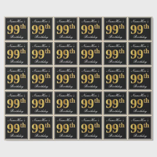 Elegant, Faux Gold 99th Birthday + Eigen naam Cadeaupapier (Vlak)