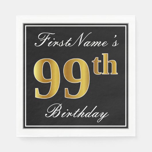 Elegant, Faux Gold 99th Birthday + Eigen naam Servet (Voorkant)