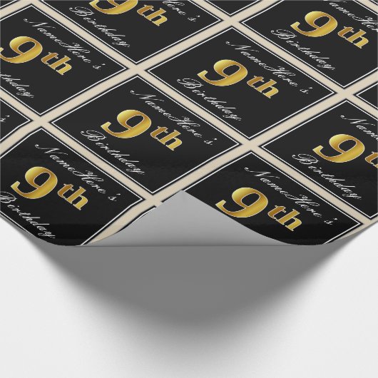 Elegant, Faux Gold 9th Birthday + Eigen naam Cadeaupapier (Hoek)