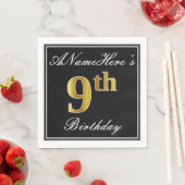 Elegant, Faux Gold 9th Birthday + Eigen naam Servet (Insitu)