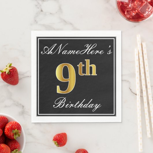 Elegant, Faux Gold 9th Birthday + Eigen naam Servet (Insitu)