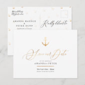 Elegant Faux Gold Anchor, Nautisch Save the Date Briefkaart (Voorkant / Achterkant)