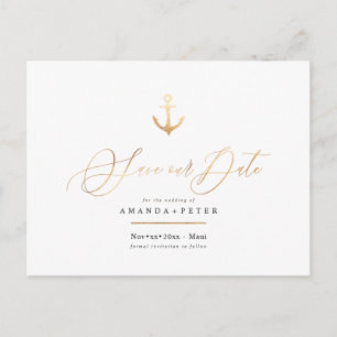 Elegant Faux Gold Anchor, Nautisch Save the Date Briefkaart