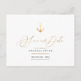 Elegant Faux Gold Anchor, Nautisch Save the Date Briefkaart
