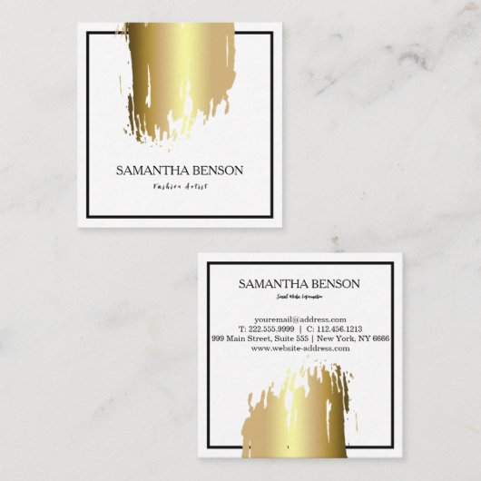 Elegant Faux Gold Artistic Pensed Vertical Square Vierkante Visitekaartje (Voorkant / Achterkant)