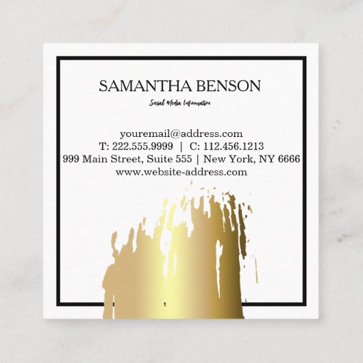 Elegant Faux Gold Artistic Pensed Vertical Square Vierkante Visitekaartje (Achterkant)