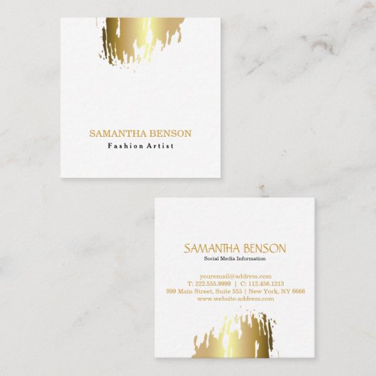 Elegant Faux Gold Artistic Pensed Vertical Vierkante Visitekaartje (Voorkant / Achterkant)